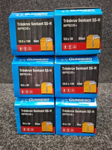 1557880-4 6 st Förpackningar Träskruv Sexkant SS-H, Gunnebo