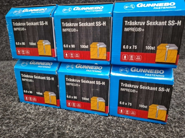 1557881-3 6 st Förpackningar Träskruv Sexkant SS-H, Gunnebo