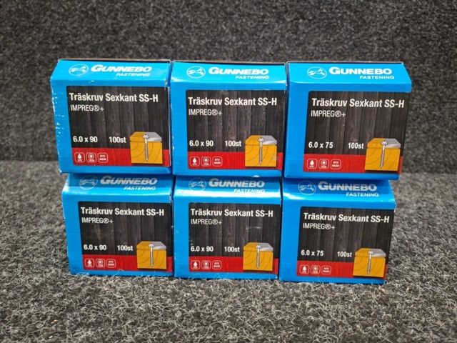 1557881-4 6 st Förpackningar Träskruv Sexkant SS-H, Gunnebo