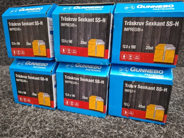 1557882-3 6 st Förpackningar Träskruv Sexkant SS-H, Gunnebo