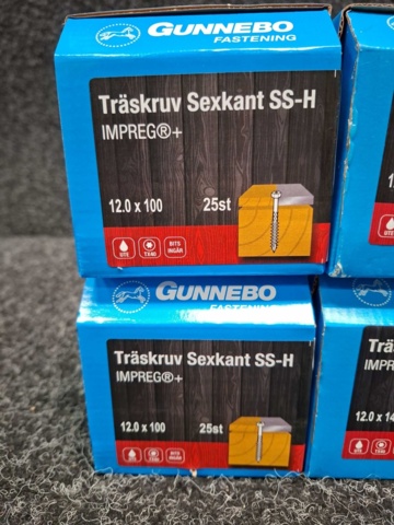 1557882-4 6 st Förpackningar Träskruv Sexkant SS-H, Gunnebo