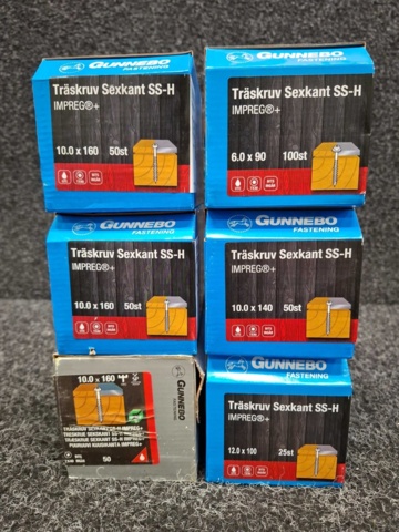 1557883-3 6 st Förpackningar Träskruv Sexkant SS-H, Gunnebo