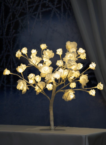 1537279-2 Ljusträd med vita rosor, 5 st - Finn-Lumor, 45 cm, 32 LED