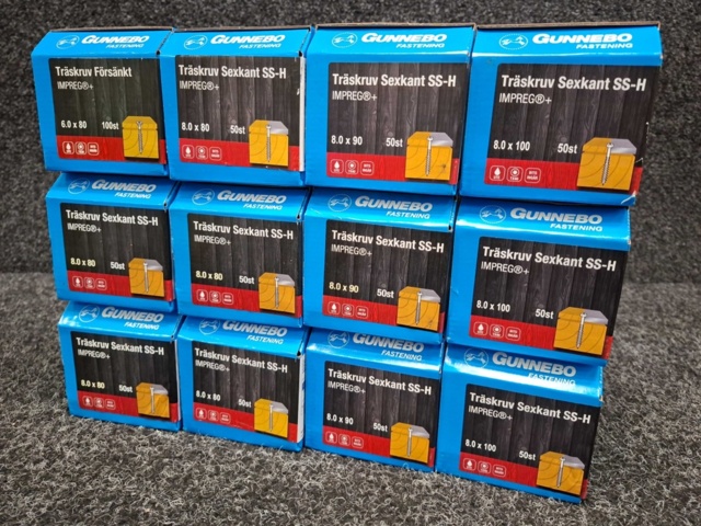 1557884-3 11 st Förpackningar Träskruv Sexkant SS-H, Gunnebo