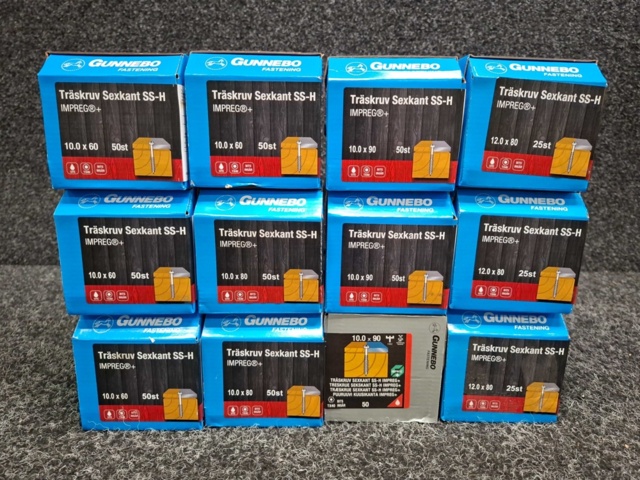 1557885-3 12 st Förpackningar Träskruv Sexkant SS-H, Gunnebo