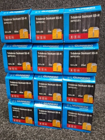 1557886-2 12 st Förpackningar Träskruv Sexkant SS-H, Gunnebo
