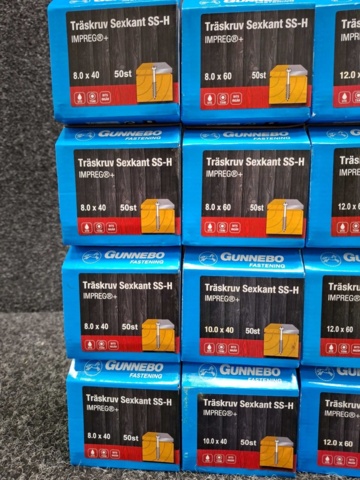 1557886-3 12 st Förpackningar Träskruv Sexkant SS-H, Gunnebo