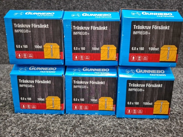 1557888-3 600 st Träskruv Försänkt 6.0x160mm, Gunnebo