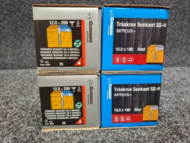 1557893-3 4 st Förpackningar Träskruv Sexkant SS-H, Gunnebo