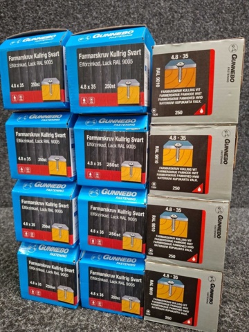 1557894-3 12 st Förpackningar Farmarskruv Kullrig Svart & Vit 4.8x35mm, Gunnebo