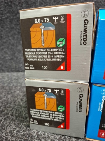 1557902-3 9 st Förpackningar Träskruv Sexkant SS-H, Gunnebo