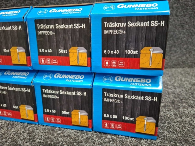 1557903-4 7 st Förpackningar Träskruv Sexkant SS-H, Gunnebo