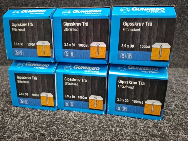 1557910-3 6000 st Gipsskruv Trä Elförzinkad 3.9x30mm, Gunnebo
