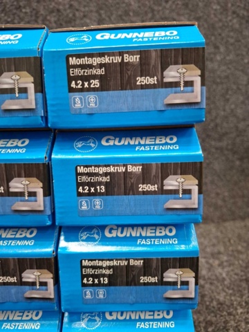 1557927-8 27 st Förpackningar Montageskruv Borr, Gunnebo