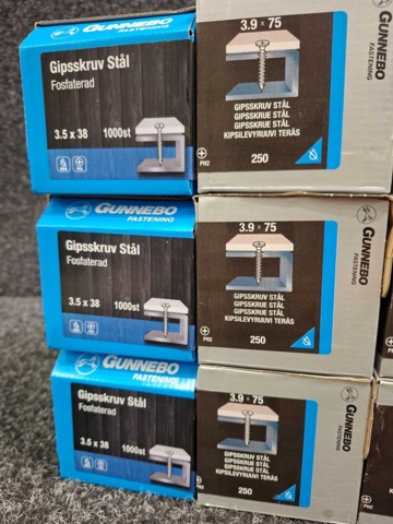 1559832-3 9 st Förpackningar Gipsskruv Stål, Gunnebo