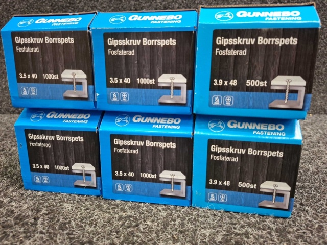 1559842-3 6 st Förpackningar Gipsskruv Borrspets, Gunnebo