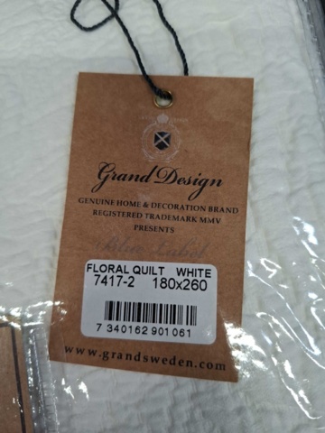 1560076-4 Överkast Grand Design Floral Quilt vit - 180x260 cm