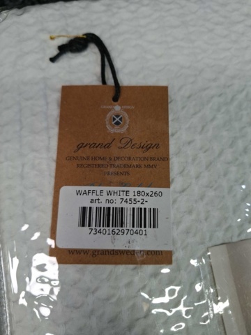1560254-5 Överkast Grand Design Waffle White - 180x260 cm