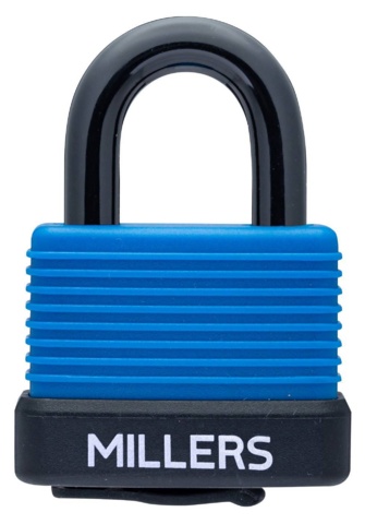 1561338-1 Hänglås, 10 förpackningar - Miller's Alu PS 40, vädertåligt plastöverdrag, 2 nycklar