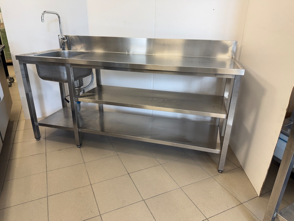 1141010-2 Sink with faucet, raised back edge, double bottom shelves, ball valve