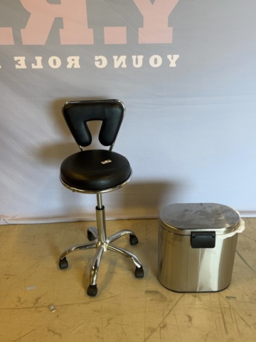 1549049-1 Rollaway stool with backrest and waste container