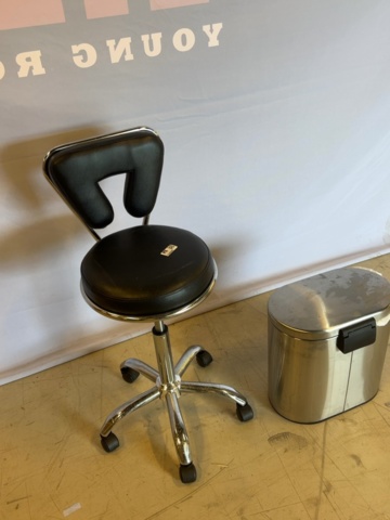 1549049-2 Rollaway stool with backrest and waste container
