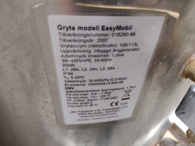 1561146-10 Kokgryta - Jøni Foodline EasyMobil, 100/113 L, 20 kW