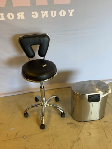 1549049-11 Rollaway stool with backrest and waste container