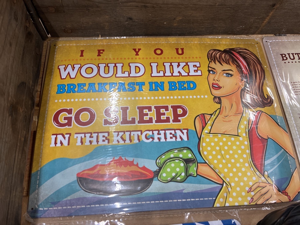 1564465-2 Tin signs, drawing pads, fishing rod, bag etc.
