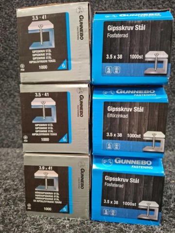 1567209-3 6000 st Gipsskriv stål 3.5x41 & 3.5x38mm, Gunnebo