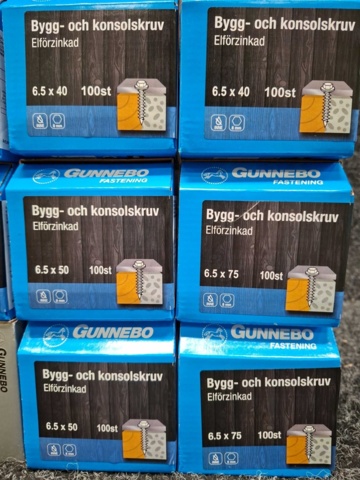 1567211-4 9 st Förpackningar Bygg- & konsolskruv, Gunnebo