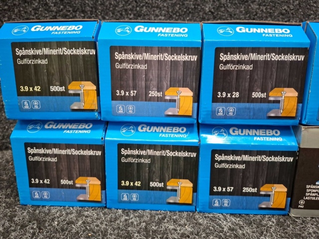 1567217-2 12 st Förpackningar Spånskiveskruv, sockelskruv & Minerit, Gunnebo
