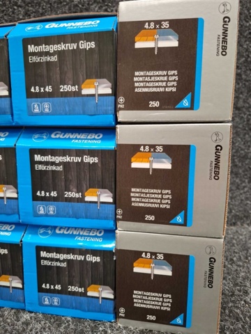 1569630-3 12 st Förpackningar Montageskruv Gips, Gunnebo