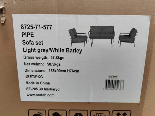 1569970-12 Soffgrupp Brafab Pipe Light Grey / White Barley