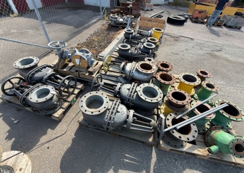 Lot of industrial valves and flanged pipe fittings