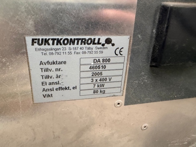 1570506-3 Fuktkontroll DA 800 avfuktare, 2005
