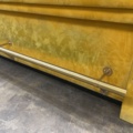 1570392-4 Yellow velvet sofa with an integrated brass-colored footrest at the bottom
