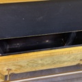 1570392-11 Yellow velvet sofa with an integrated brass-colored footrest at the bottom