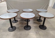 1569729 Café tables, 6 pcs - round table top, column base, decorative cast iron base