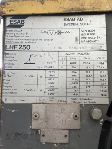 1546147-7 Welding rectifier with accessories - ESAB LHF 250