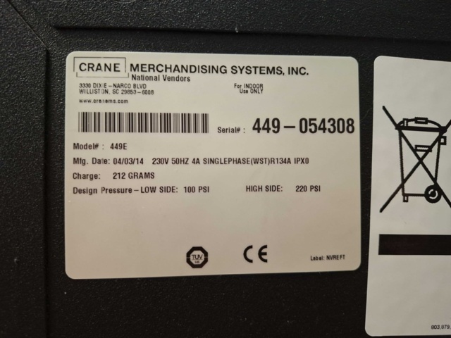 1571536-18 Varuautomat, Crane Merchandising Systems