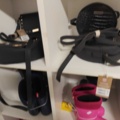 1485693-6 Collection of clothes, boots, suitcase, etc.