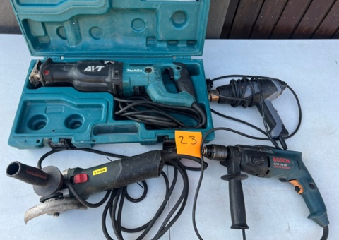 Tigersåg, varmluftspistol, vinkelslip och borrmaskin - Makita, Bosch, m.m.