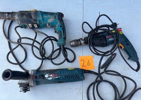Vinkelslip, slagborr och borrmaskin - Bosch, Makita