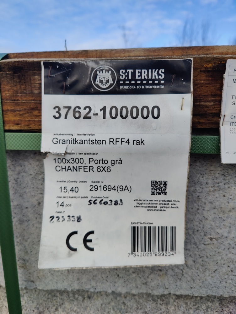 1573186-3 Granitkantsten RFF4 Rak Porto Grå 1100x100x300 mm ca 77 m