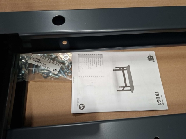 1575757-6 Complete workbench TRUST Tool boards, picking bins, shelves, 2000x760 mm, high-pressure laminate