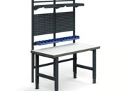 1575759 Complete workbench TRUST Tool boards, picking bins, shelves, 1500x760 mm, high-pressure laminate