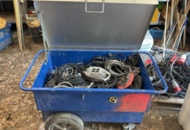 1422045 Collection of electrical cables and cable reels 220v and construction trolley