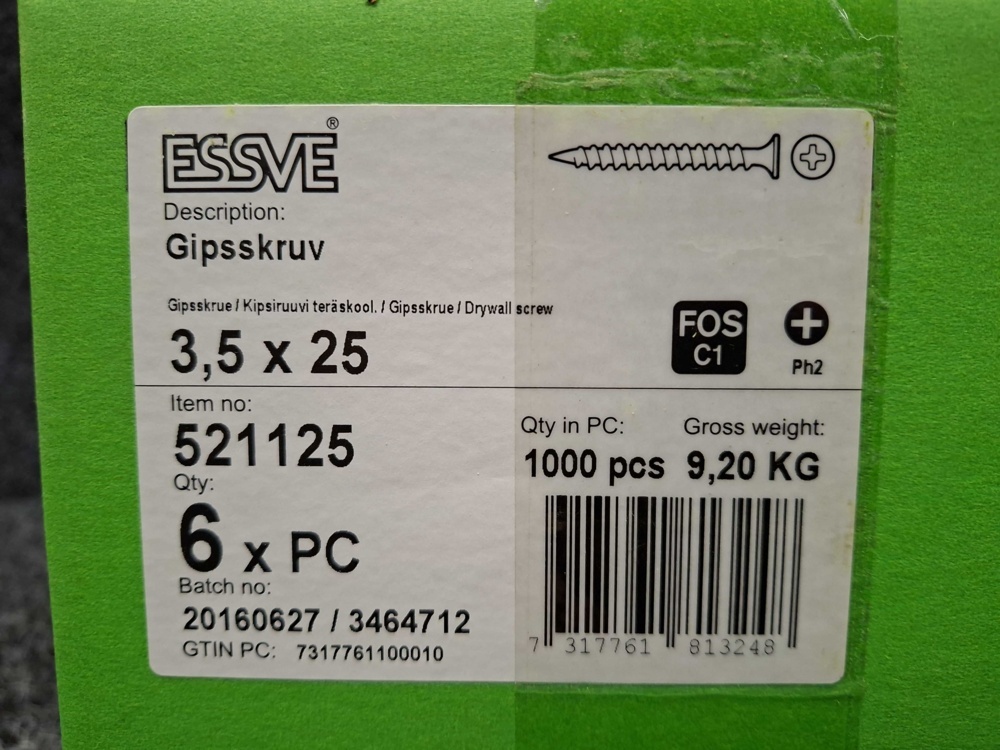 1575904-2 6000 st Gipsskruv 3.5x25mm, Essve