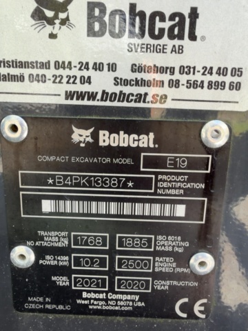 1422049-13 Minigrävare - Bobcat E19 -2021 (under 160 timmar)
